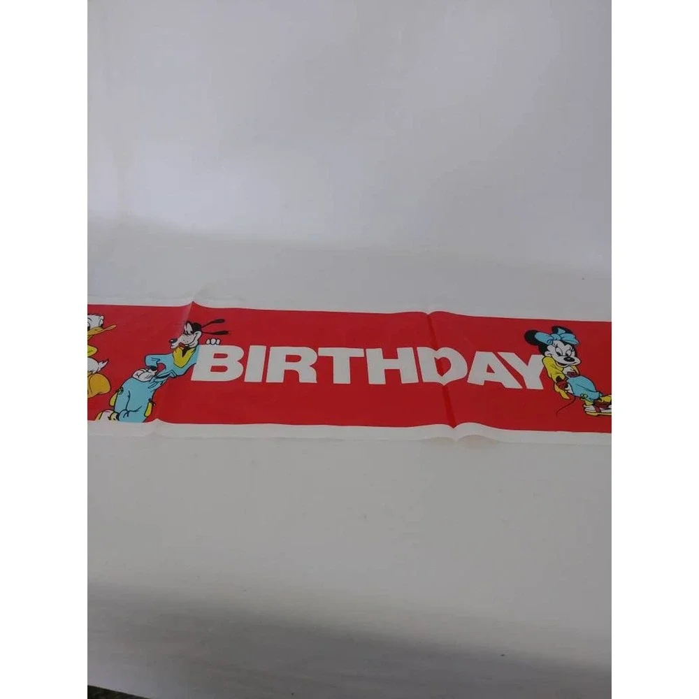 Vtg Disney Mickey Happy Birthday Banner Donald Minnie Goofy Plastic Party (5)